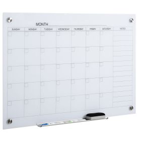 Dry Erase Glass Whiteboard Calendar, 35"x23" Monthly Planner, Frameless, with Markers & Eraser for Home Office