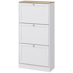 Modern Shoe Storage Cabinet, 3 Flip Drawers, Adjustable Shelves, for 18 Pairs, White