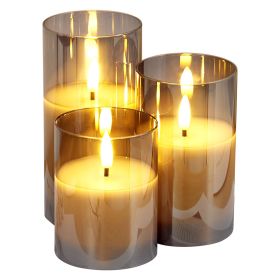 Gray Flickering Flameless Candles, Set of 3 Battery Operated Flameless Led Candles with 10-Key Remote and Timer
