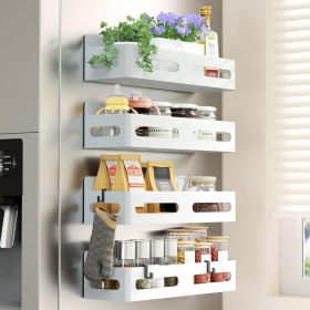 4 Pack Strong Magnetic Spice Rack for Refrigerator, Multipurpose Magnetic Shelf for Fridge with 4 Hooks for kitchen and Bathroom Organization, Wh
