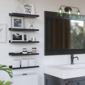 5 Set Floating Wall Mounted Shelves, Black Shelves for Wall Decor, Modern Picture Ledge Shelf with Lip for Storage, Nursery, Bedroom, Living Room
