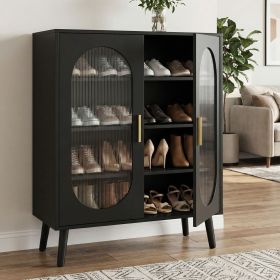 2-door shoe cabinet with high legs, internal 4-tier shelving, USB LED light strip