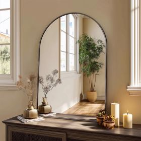 24"x36" Bathroom Mirror, Decor Arched Wall Mirror, Bedroom Vanity Mirror with Metal Frame, Black