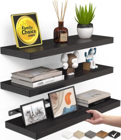 Wall Mounted Rustic Wood Shelves for Bathroom, Bedroom, Living Room, Kitchen, Hanging Shelf for Books/Storage/Room Decor with 22lbs Capacity (Bla