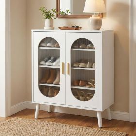 Two-door, polycarbonate sheet shoe cabinet with four internal layers, USB LED strip