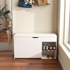 Entryway Bench with Shoe Storage,Adjustable 3-Tier Flip-Up Drawers & Hidden Cabinet,Space-Saving Shoe Organizer,Triple Storage and Modern Design