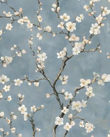 Blue Blossoming Branches Floral Wallpaper Peel and Stick 17.4" x 118" boho treetops Contact Paper White Flowers Wallpaper Removable Self Adhesive