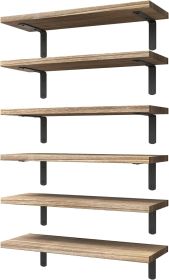 Wooden Floating Shelf Set (6 pieces), Wall Decor Shelf, Country Style Bedroom Shelf, Bathroom Storage Shelf, Living Room Bookshelf - Vintage Brow
