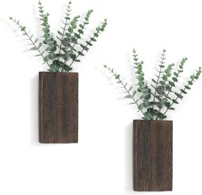 2 Pack Wood Wall Planter Vase with Artificial Eucalyptus Farmhouse Wall Hanging Decor Pocket Planter for Indoor Fake Plants Greenery