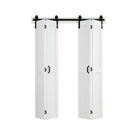 Bifold Barn Door, 60" x 84", MDF Bi-Fold Sliding Closet Doors, Hardware Kit Included, H-Frame Space-Saving Design, Pre-Assembled Panels for Bedro
