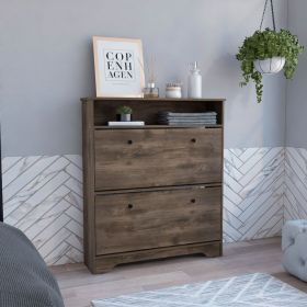 Shoe Rack Dublin, One Open Shelf, Two Extendable Cabinets, Dark Brown Finish