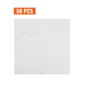 Self Adhesive Vinyl Floor Tiles 12 x 12 inch, 50 Tiles 1.5mm Thick Peel & Stick, White Marble Texture DIY Flooring for Kitchen, Dining Room