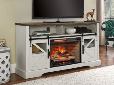 60 Inch Electric Fireplace Entertainment Center With Door Sensor-Jasmine white color