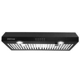 30 Inch Kitchen Under Cabinet Range Hood 3-Speed 600CFM Vent W/LEDs Silver/Black (Option: Black)