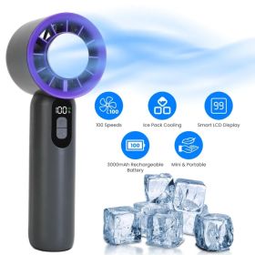 100 Speed Handheld Fan With Ice Cooler High Speed Turbo Fan 3000mAh Rechargeable Hand Fan With LCD Display For Travel Camping Beach Outdoor (Option: GreyPurple)