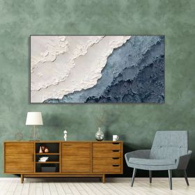 Handmade Oil Painting Textured Wall Art Blue Ocean Painting On Canvas Minimalist Sea Wave Painting Wall Art Morden Art Bedroom Wall Decor Fashion (Style: 01, size: 80x160cm)