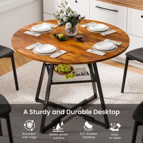 Round table, suitable for 4 to 6 people, a space-saving kitchen table with double-layer storage function, metal base frame (Color: Retro Wood/42IN)